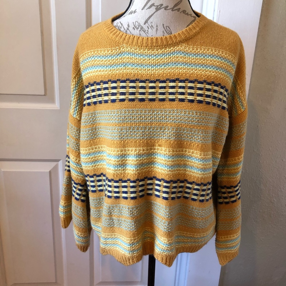 Umgee Striped Bell Sleeve Oversize Boho Sweater